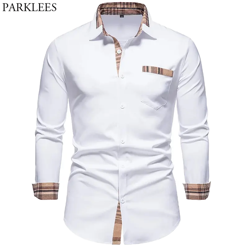 Plaid Patchwork Formal Shirts for Men - GLR SHOPPING