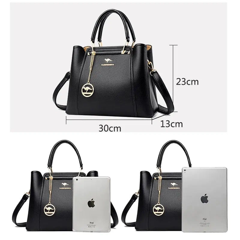a women's handbag with a laptop on the side