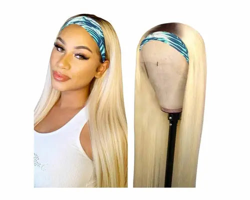 Straight 1B/613 Headband Human Hair Wigs For Black Women Blonde Scarf - GLR SHOPPING
