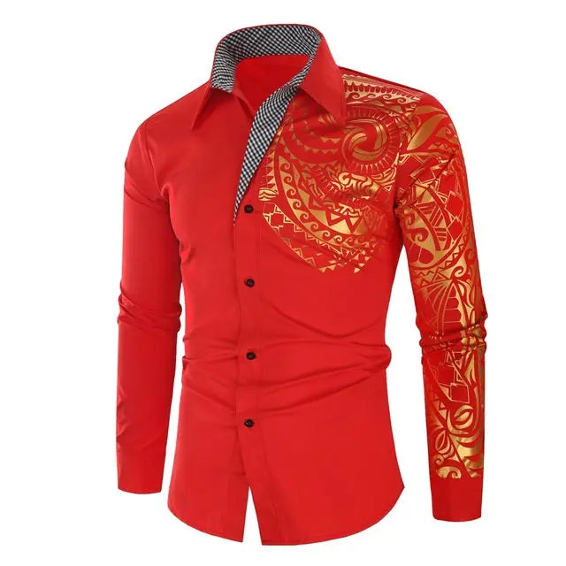 Luxury Gold Black Shirt Men New Slim Fit Long Sleeve - GLR SHOPPING