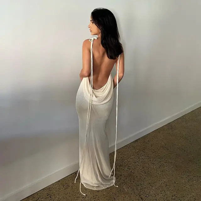 Open Back Slim Cami Strap Long Dresses - GLR SHOPPING