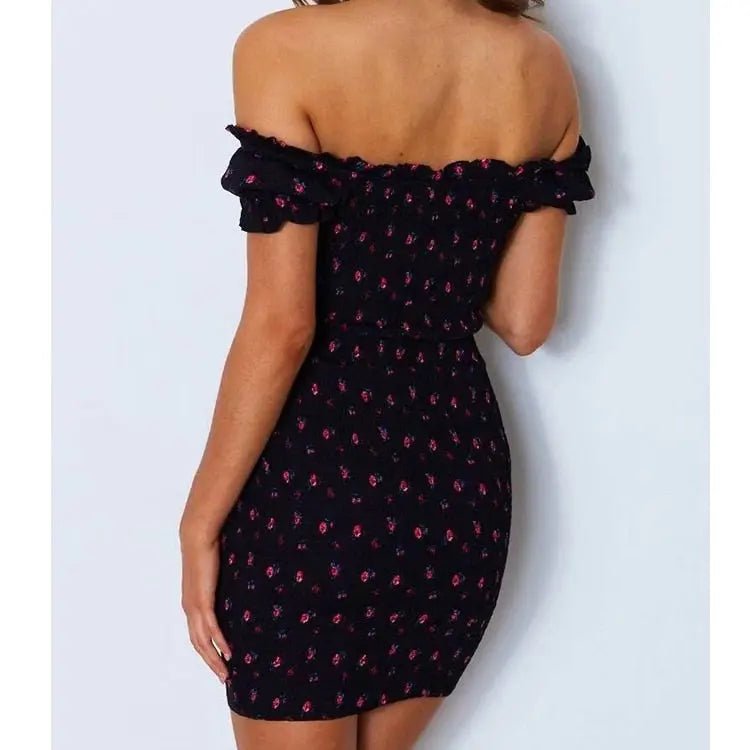 Women Floral Wrap Off Shoulder Dress Tie Up Front Ruffle Mini Dress Summer - GLR SHOPPING