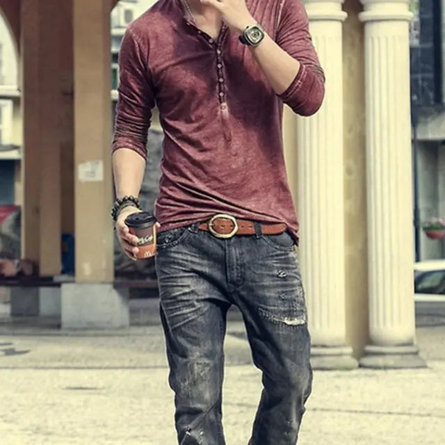 Tee Shirt V-Neck Long Sleeve - GLR SHOPPING