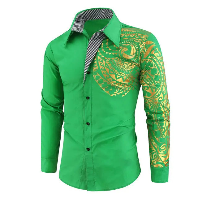 Luxury Gold Black Shirt Men New Slim Fit Long Sleeve - GLR SHOPPING