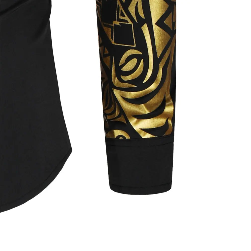 Luxury Gold Black Shirt Men New Slim Fit Long Sleeve - GLR SHOPPING