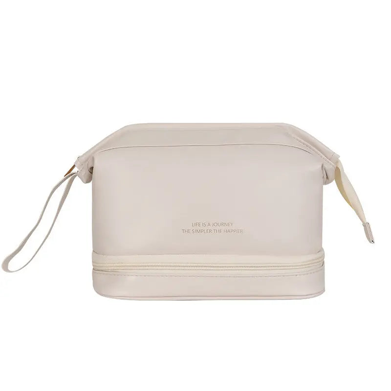 a white cosmetic bag on a white background