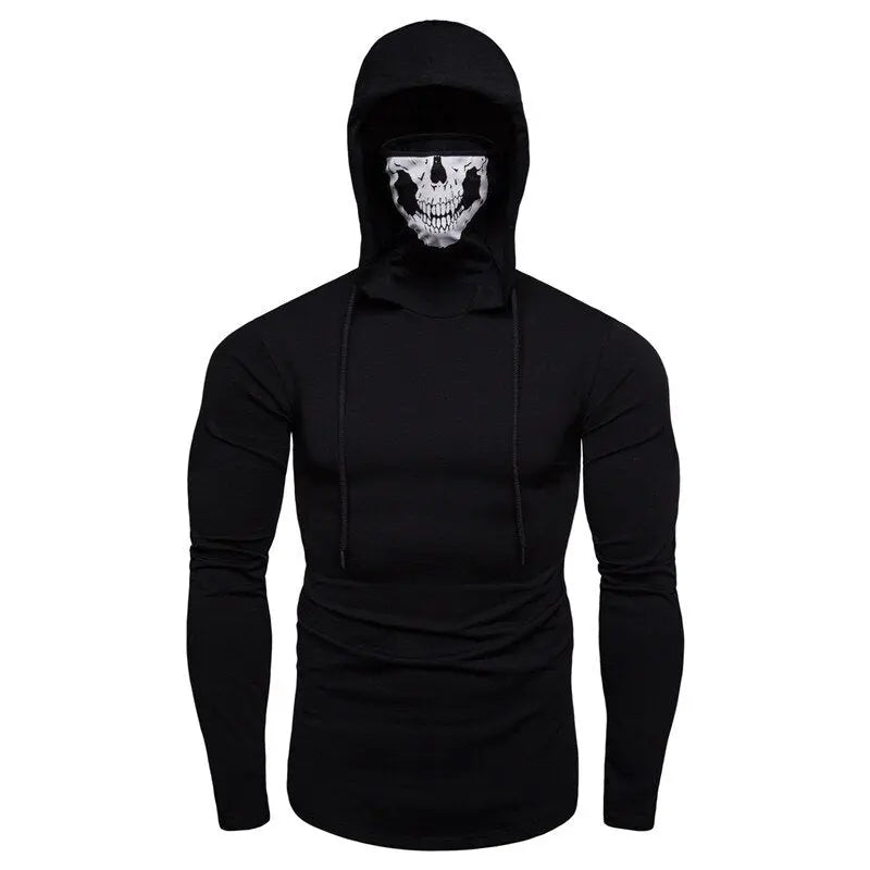 Autumn New Elastic Fitness Men's Ninja Suit Hooded Slim Long sleeved T - GLR SHOPPING