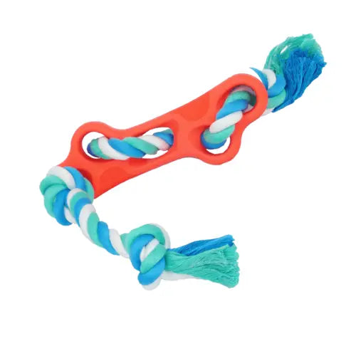 Rubber Bone Dog Chew Toy with Tug Rope -- Great for Active Dogs - GLR SHOPPING