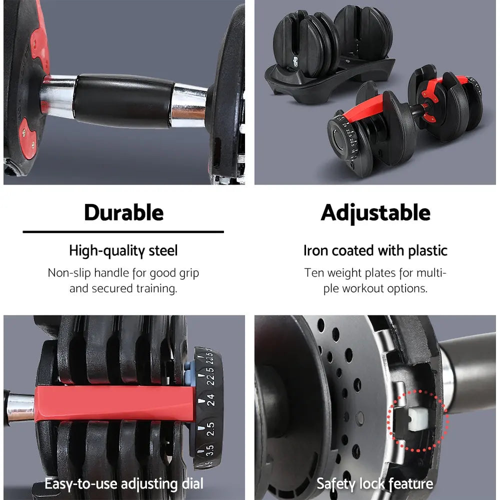 24kg Adjustable Dumbbell Dumbbells Weight Plates Home Gym Fitness - GLR SHOPPING