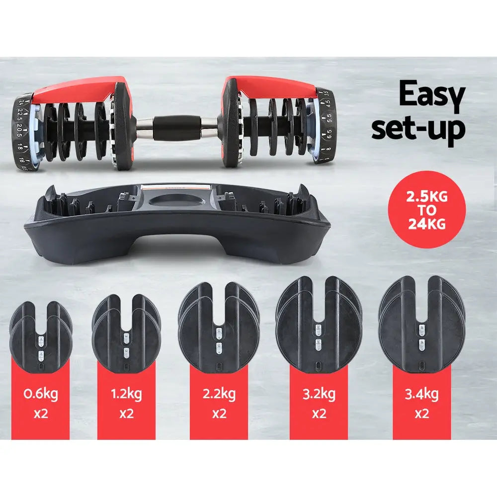 24kg Adjustable Dumbbell Dumbbells Weight Plates Home Gym Fitness - GLR SHOPPING