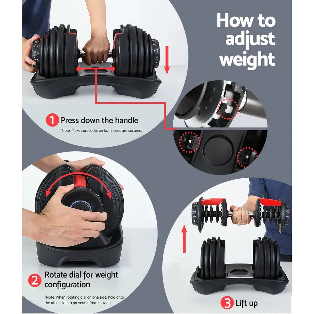 24kg Adjustable Dumbbell Dumbbells Weight Plates Home Gym Fitness - GLR SHOPPING