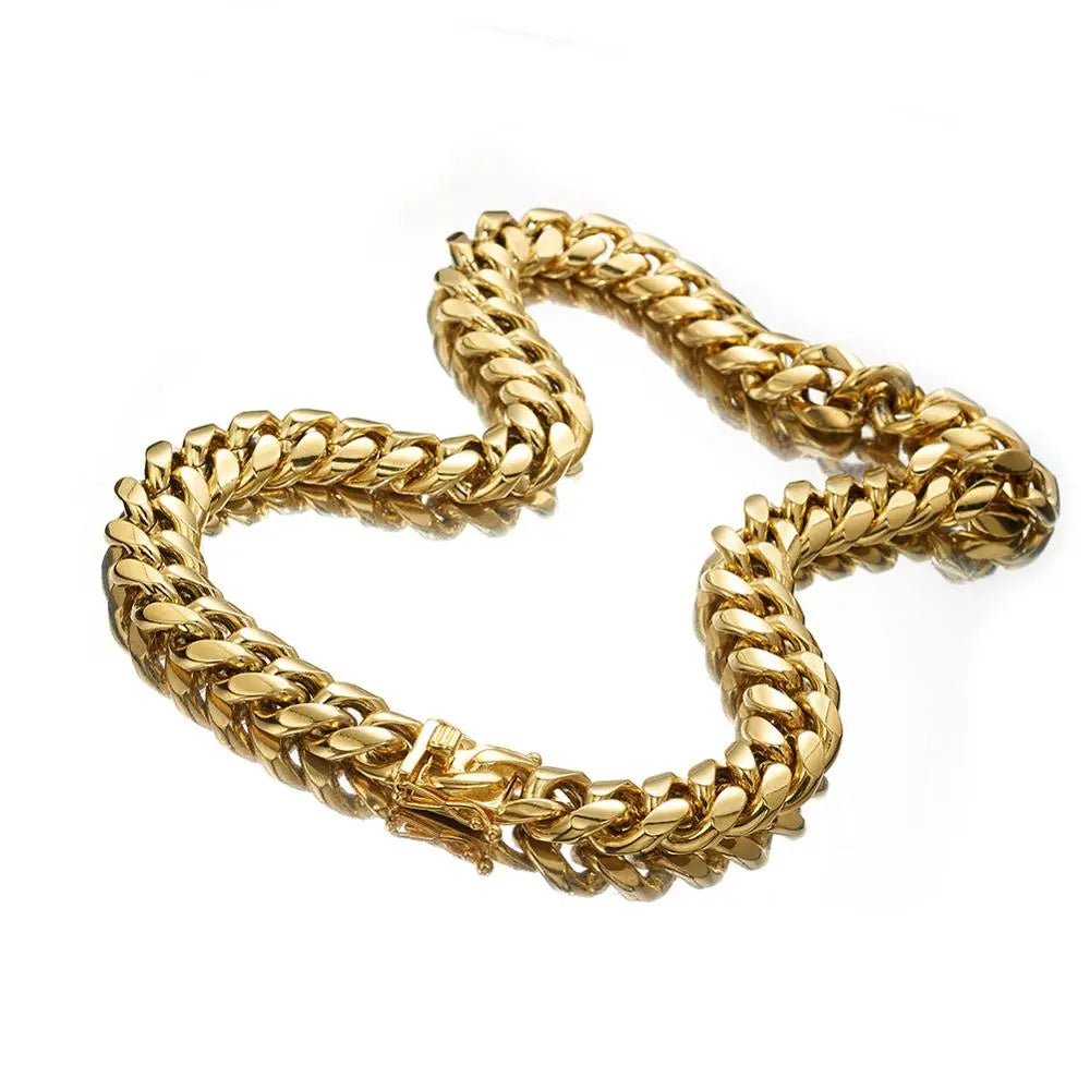 D&Z 6mm-18mm Stainless Steel Miami Cuban in White Gold/Gold Necklace - GLR SHOPPING