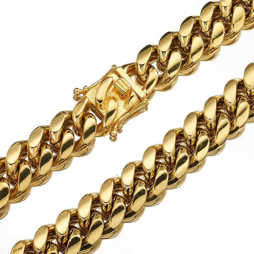 D&Z 6mm-18mm Stainless Steel Miami Cuban in White Gold/Gold Necklace - GLR SHOPPING