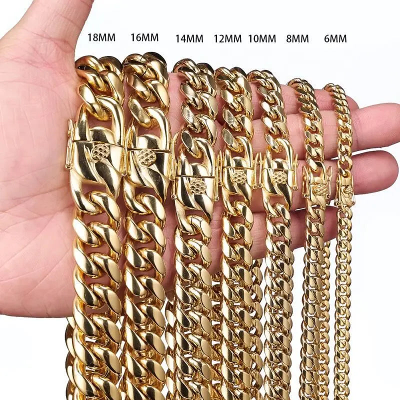 D&Z 6mm-18mm Stainless Steel Miami Cuban in White Gold/Gold Necklace - GLR SHOPPING