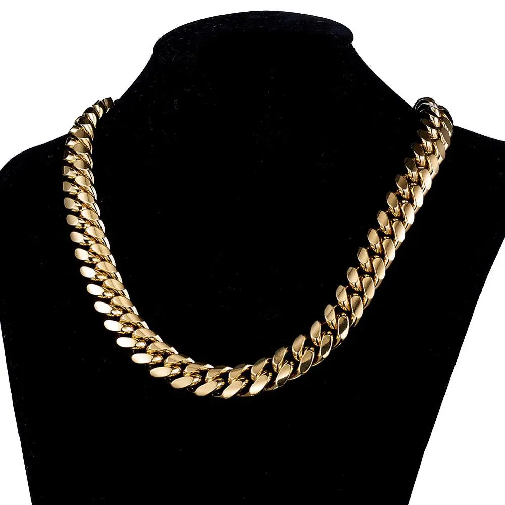 D&Z 6mm-18mm Stainless Steel Miami Cuban in White Gold/Gold Necklace - GLR SHOPPING
