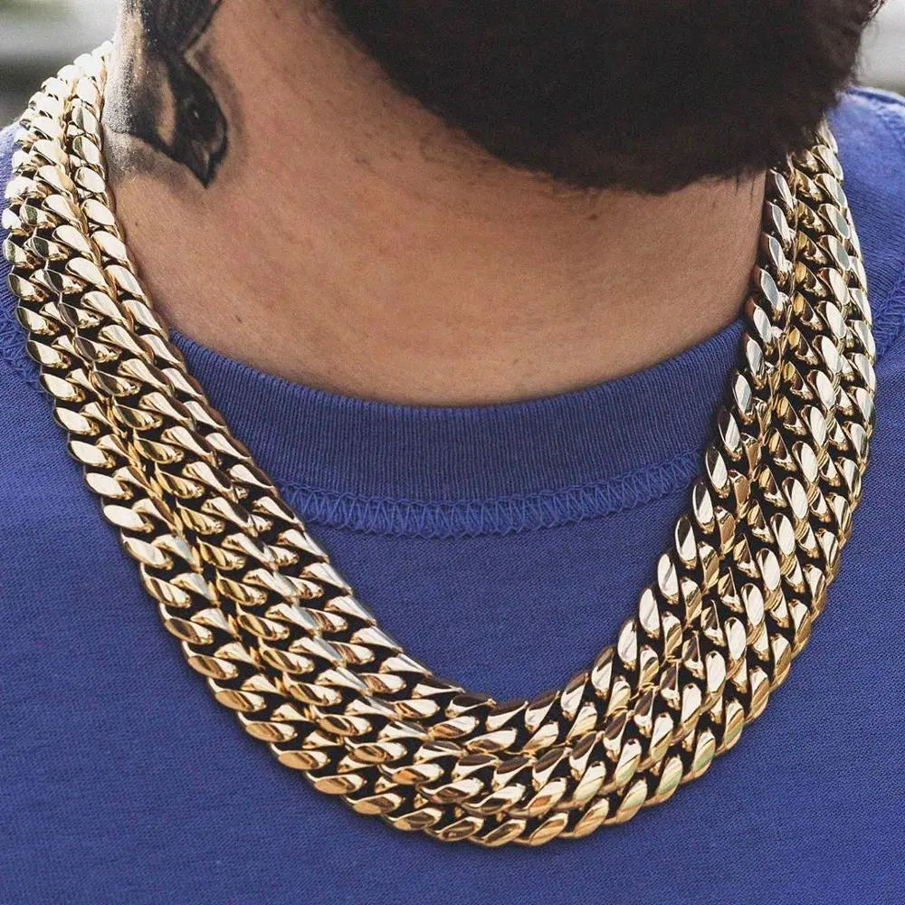 D&Z 6mm-18mm Stainless Steel Miami Cuban in White Gold/Gold Necklace - GLR SHOPPING