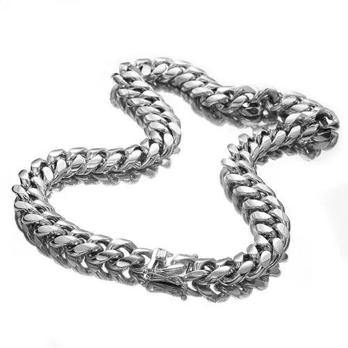 D&Z 6mm-18mm Stainless Steel Miami Cuban in White Gold/Gold Necklace - GLR SHOPPING