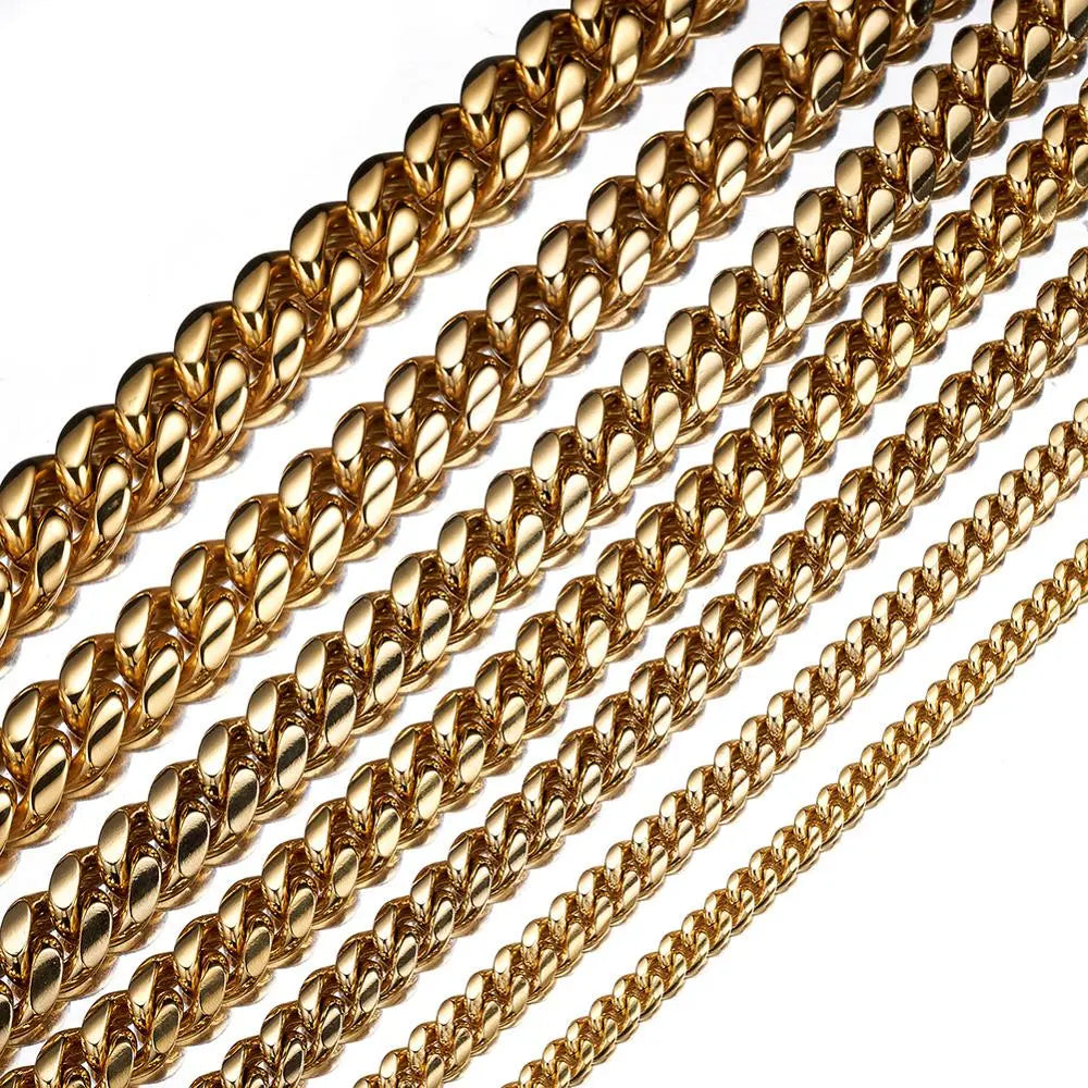 D&Z 6mm-18mm Stainless Steel Miami Cuban in White Gold/Gold Necklace - GLR SHOPPING