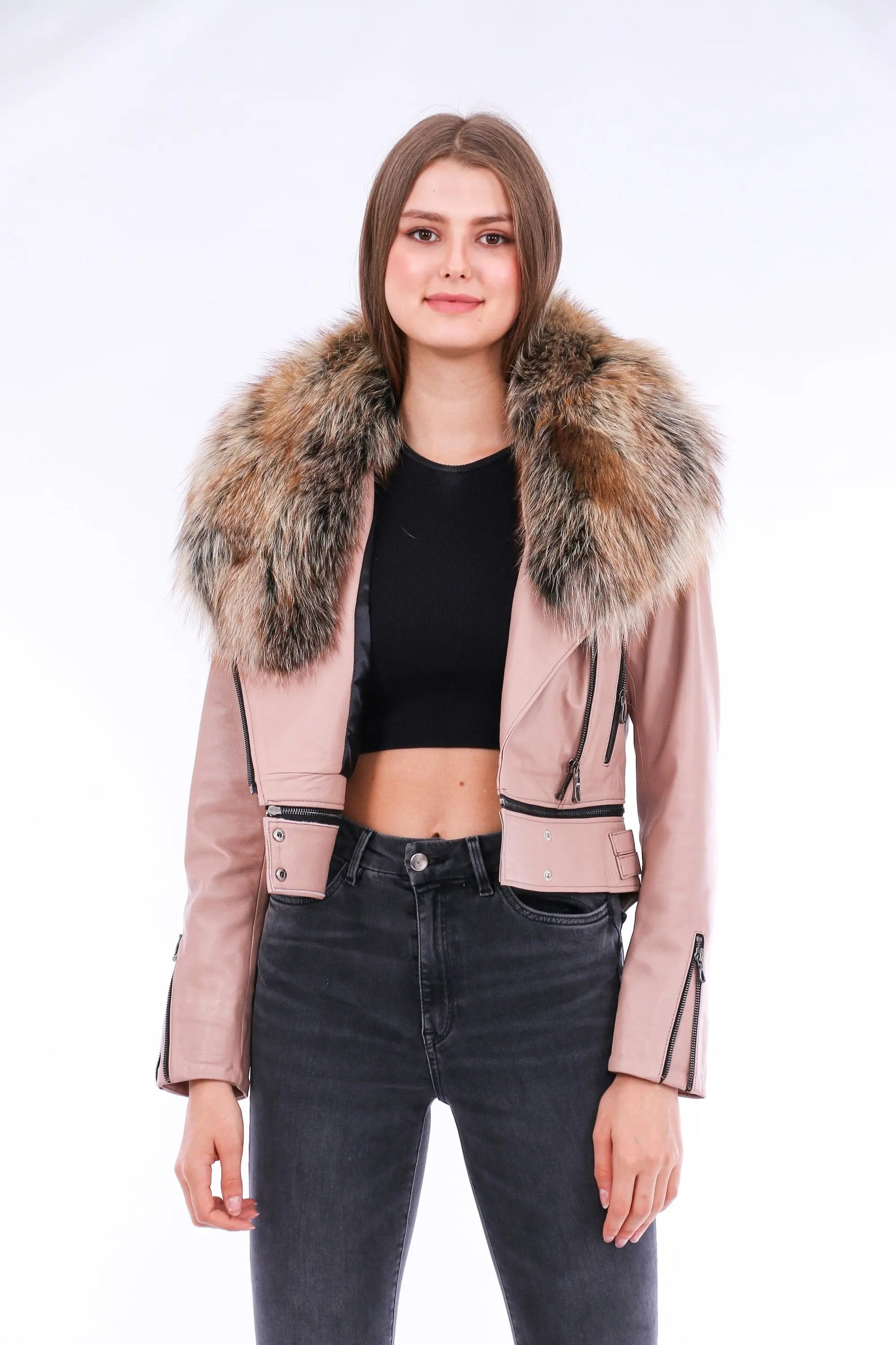 Buttagi Leather Biker Jacket - Pink - GLR SHOPPING