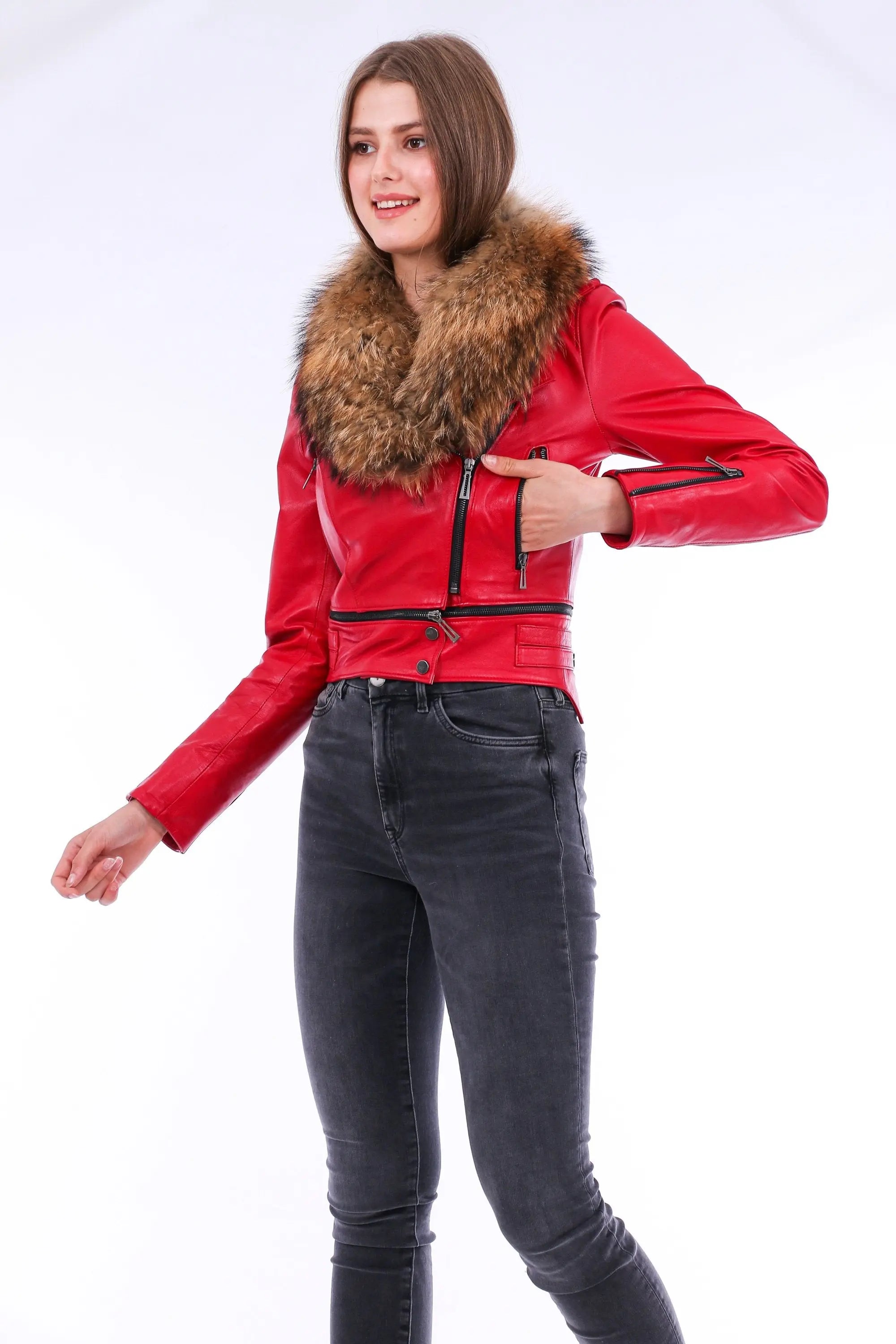 Buttagi Leather Biker Jacket - Red - GLR SHOPPING