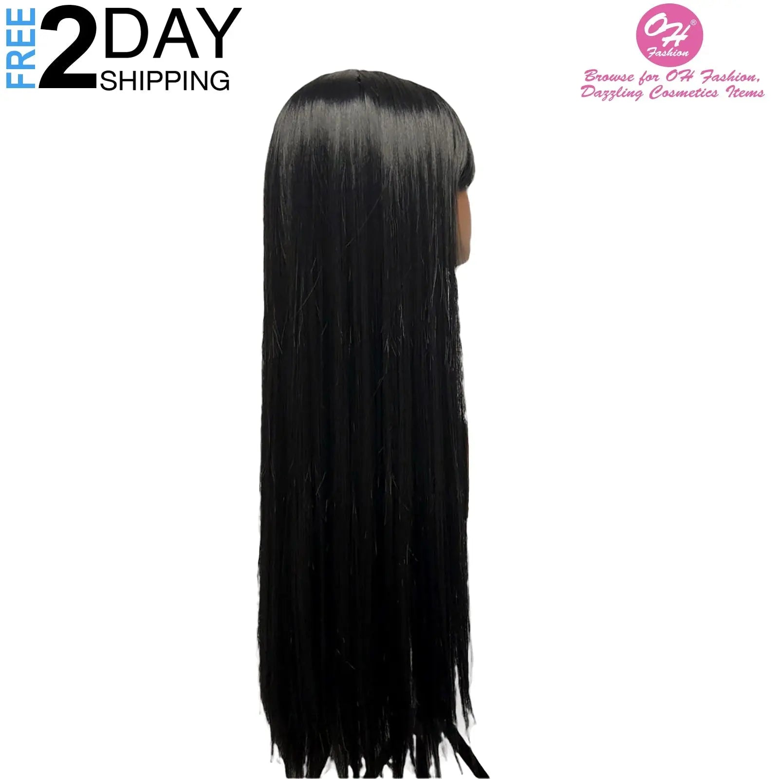 OH Fashion Women Long Straight Black Wig with Bangs, 27 Inches - GLR SHOPPING