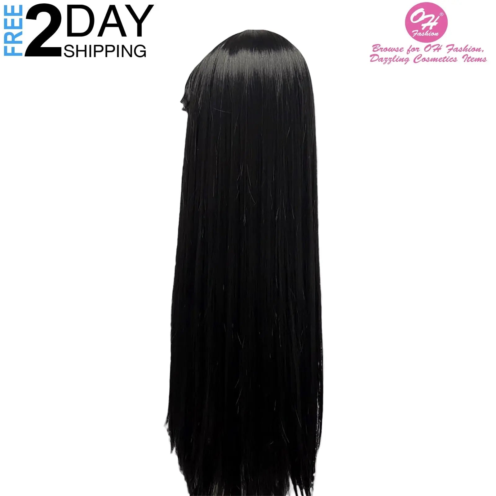 OH Fashion Women Long Straight Black Wig with Bangs, 27 Inches - GLR SHOPPING