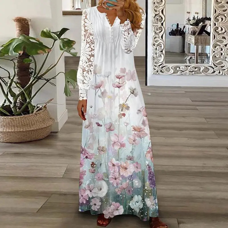 V Neck Sexy Lace Long Sleeves Dress - GLR SHOPPING