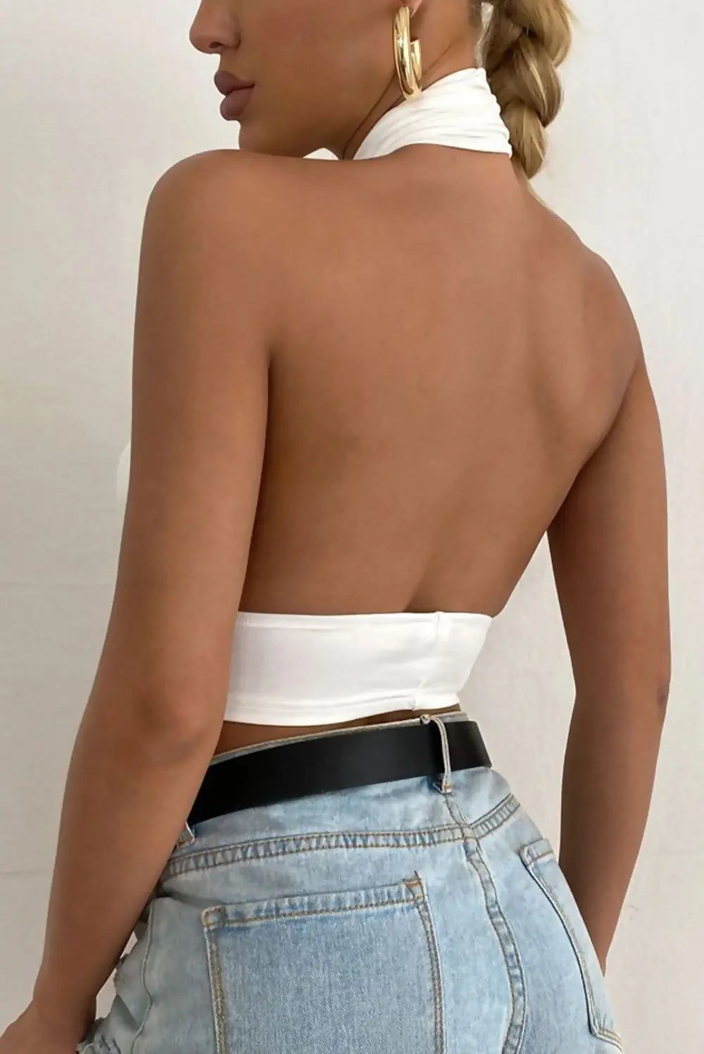 White Cross Front Halter Neck Underbust Top - GLR SHOPPING
