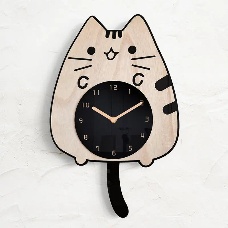3D Wooden Cartoon Cats Wall Clock - GLR SHOPPING