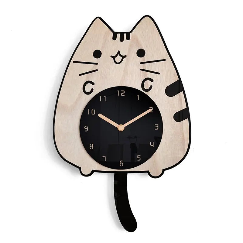 3D Wooden Cartoon Cats Wall Clock - GLR SHOPPING