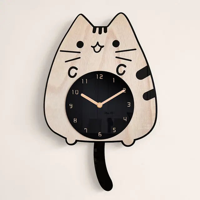 3D Wooden Cartoon Cats Wall Clock - GLR SHOPPING