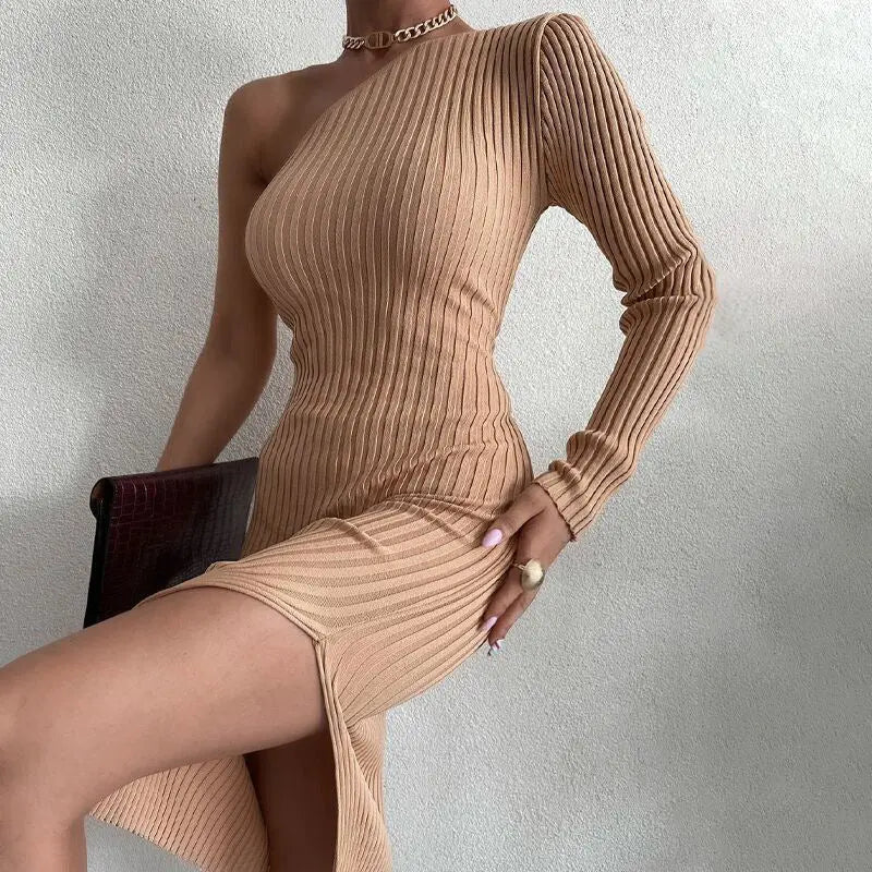 New Knitted Diagonal Split Dress - GLR SHOPPING