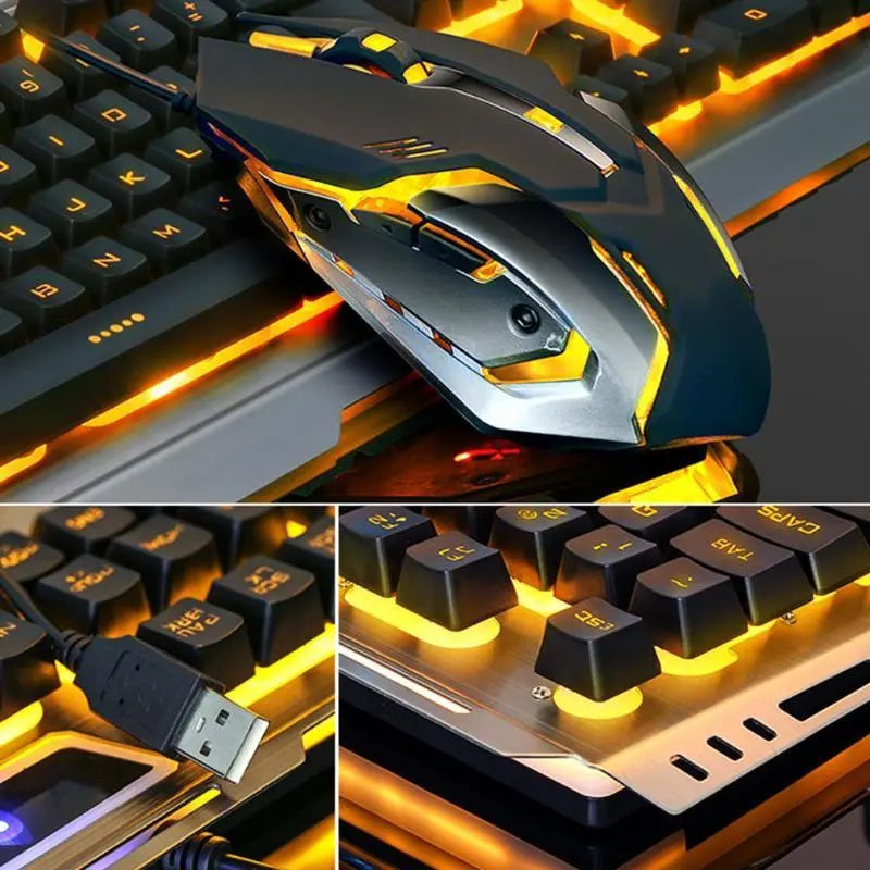 Ninja Dragons Tungsten Gold Metal Frame Gaming Keyboard and Mouse Set - GLR SHOPPING