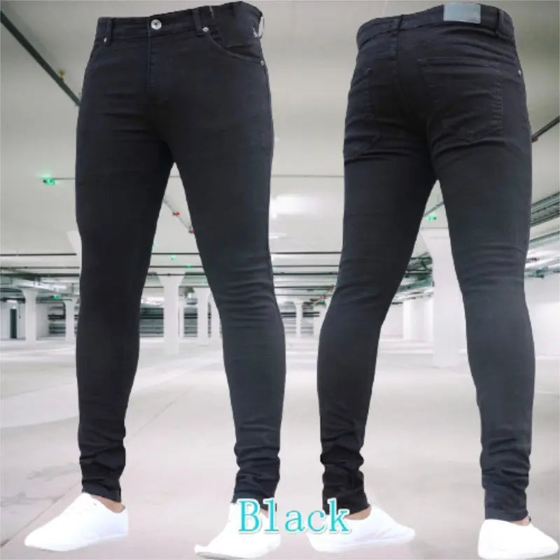 Mens Pants Retro Washing Zipper Stretch Jeans - GLR SHOPPING