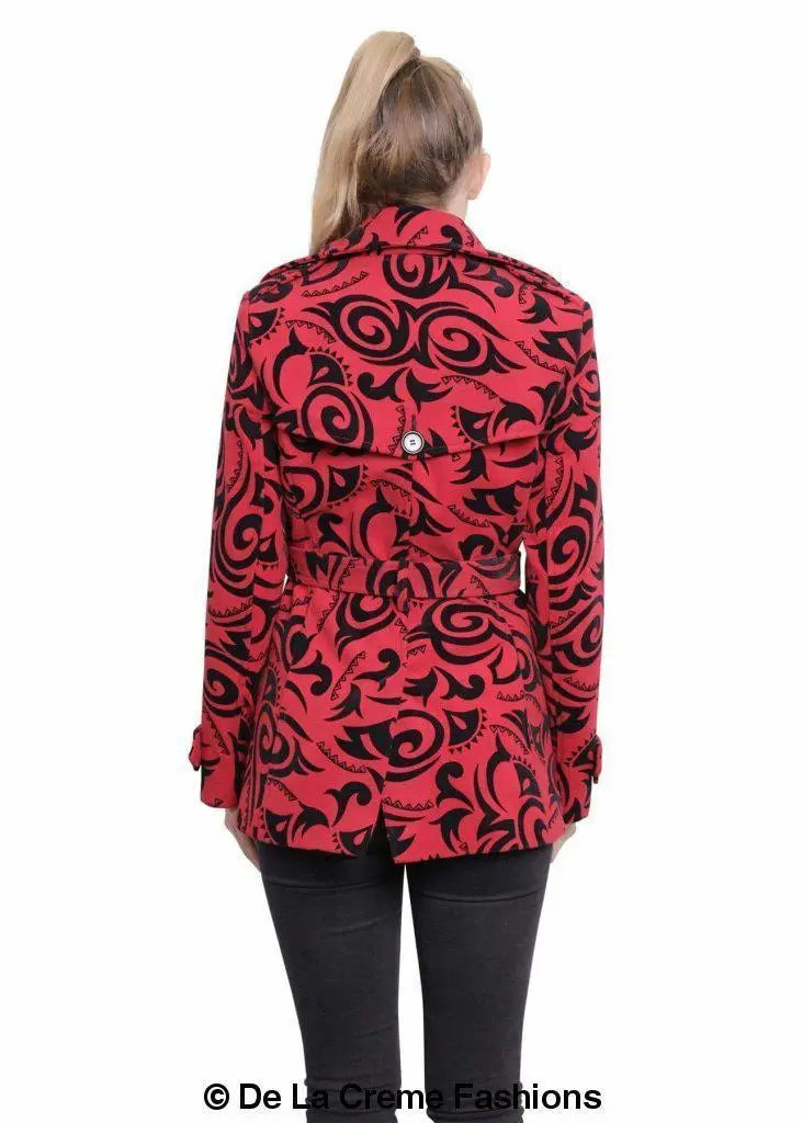 De La Creme - Womens Tribal Print Double Breasted Short Coat - GLR SHOPPING