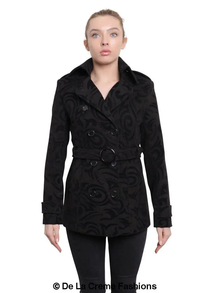 De La Creme - Womens Tribal Print Double Breasted Short Coat - GLR SHOPPING