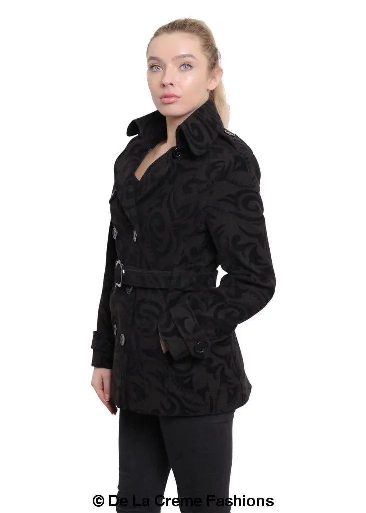De La Creme - Womens Tribal Print Double Breasted Short Coat - GLR SHOPPING