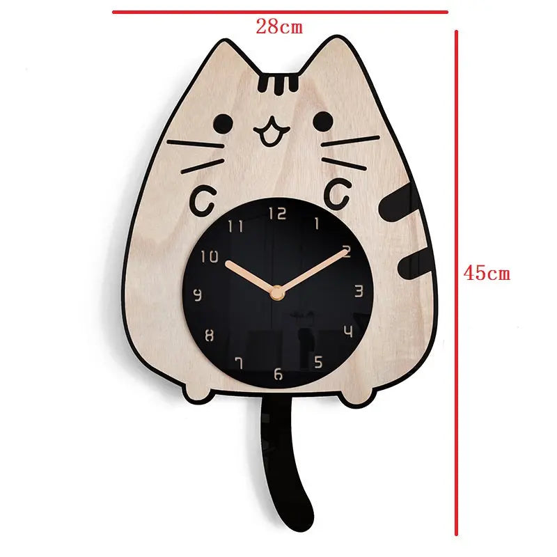 3D Wooden Cartoon Cats Wall Clock - GLR SHOPPING
