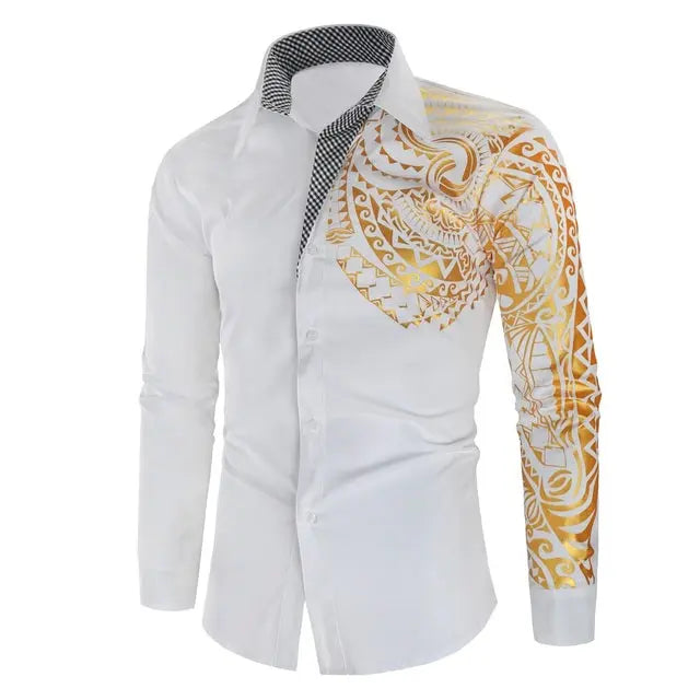 Luxury Gold Black Shirt Men New Slim Fit Long Sleeve - GLR SHOPPING
