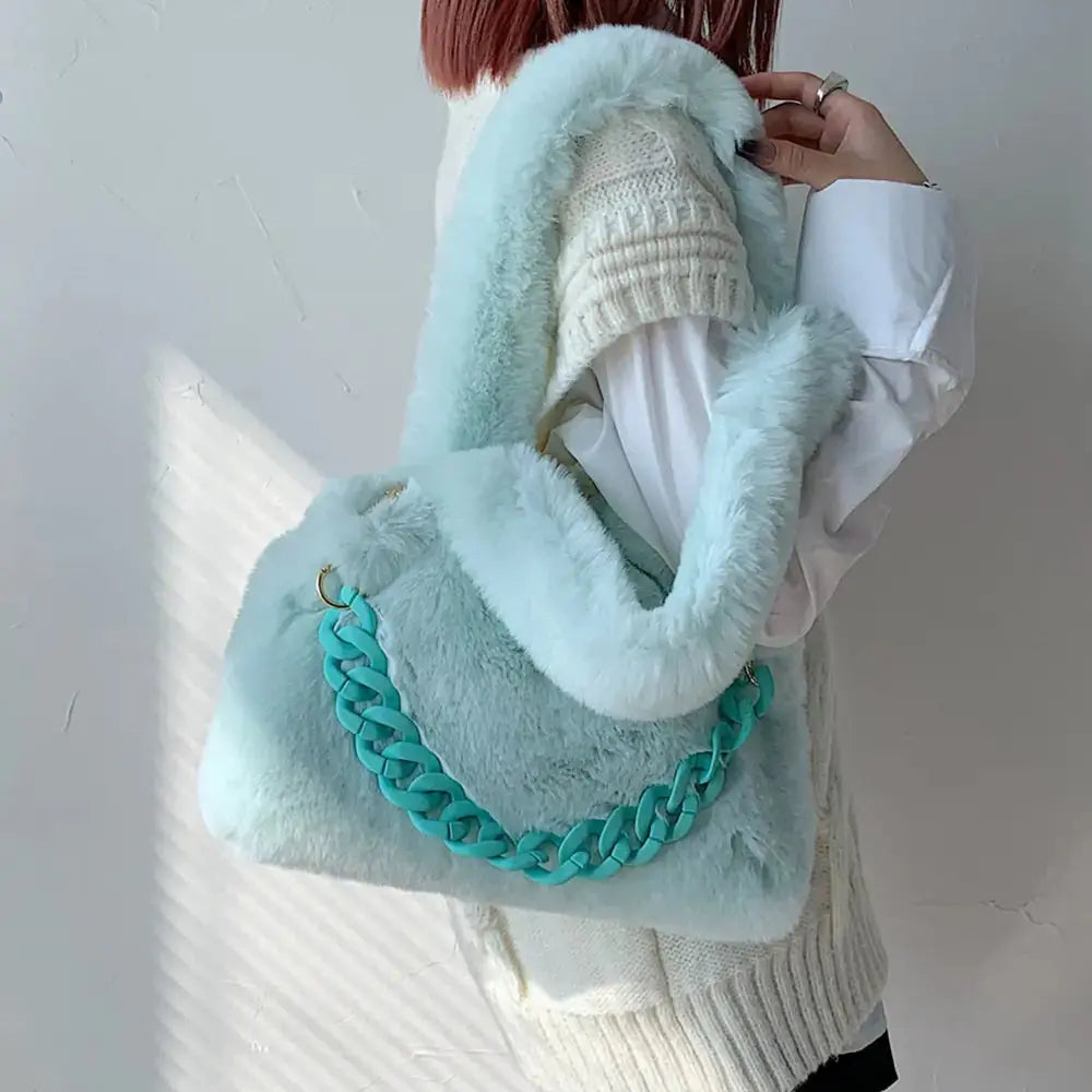 Fluffy Faux Fur Soft Shoulder Bags - GLR SHOPPING