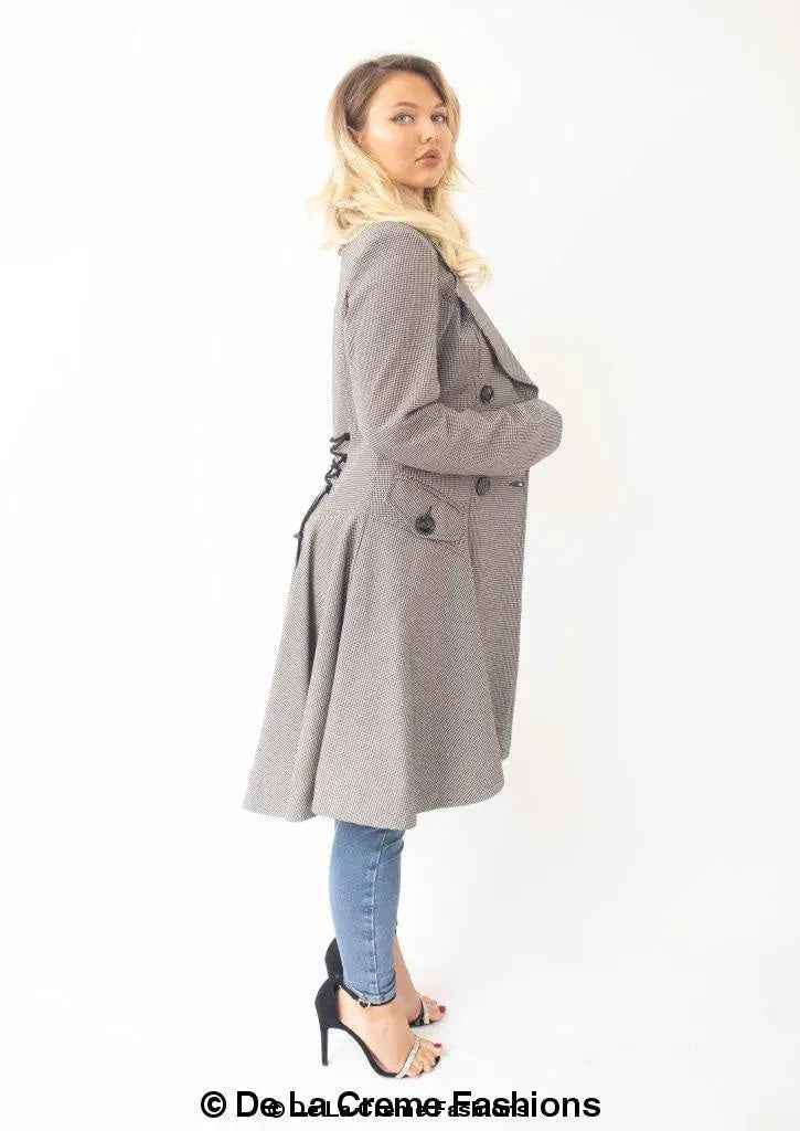 Vanessa Dogtooth Fit and Flare Mac Coat - GLR SHOPPING