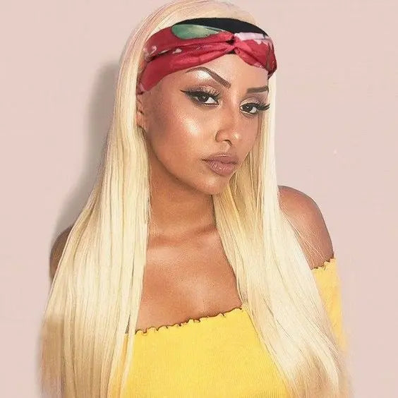 Straight 1B/613 Headband Human Hair Wigs For Black Women Blonde Scarf - GLR SHOPPING